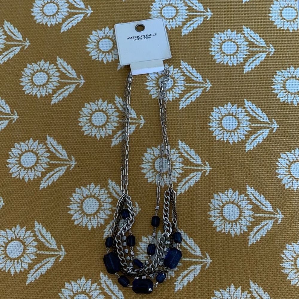 New American Eagle Costume Chain Necklace Blue Stones